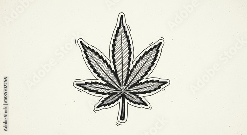 Sketch of a cannabis leaf with dynamic lines and minimalist background