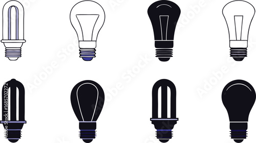 Collection of diverse light bulb icons representing energy and innovation