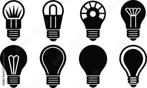 Collection of diverse light bulb icons representing energy and innovation