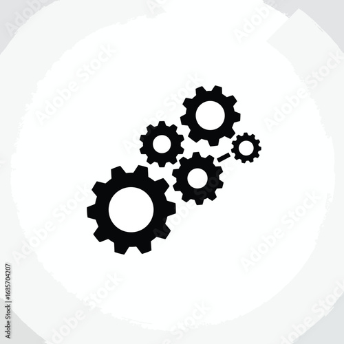 Black gear icons arranged in a cluster on a textured white background