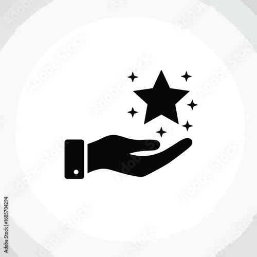 Black hand holding stars on a white circular background