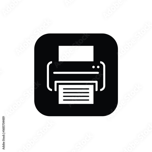 A black square with rounded corners containing a white icon of a printer