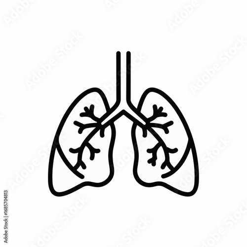 Stylized line art depiction of human lungs with trachea and bronchi, symbolizing health, breathing, and medical science concepts.