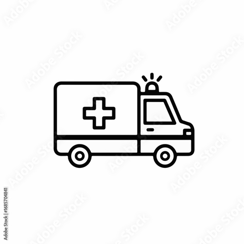 Urgent medical transport emergency vehicle with flashing lights and life-saving cross symbol ready for rapid response