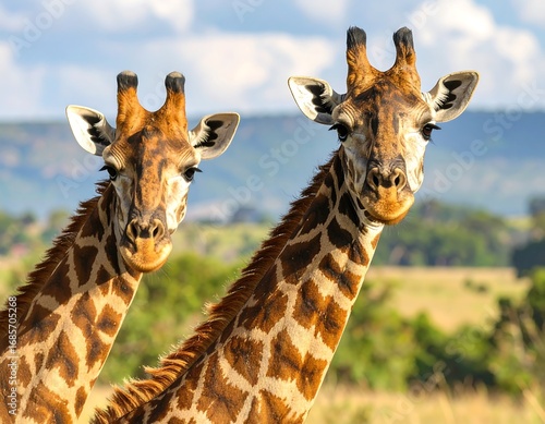 Two giraffes in a savanna