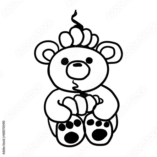 Cute Bear with Pumpkins Doodle Illustration