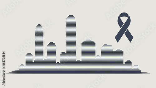Cityscape skyline ribbon awareness support hope charity solidarity community cause event