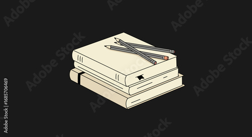 Wallpaper Mural Three books stacked with three pencils lying across the top book set against a black background Torontodigital.ca