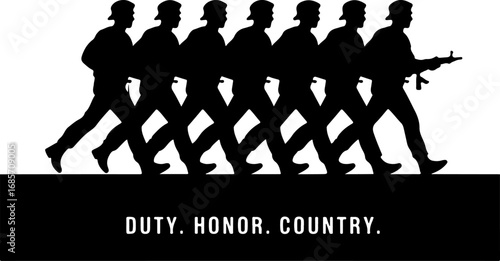 American Military Soldier Silhouettes with American Flags and Emblems