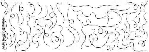 Modern Abstract Dashed Line Design Pack. Hand drawn curve dotted line, Spiral dotted line hand drawn, Dotted lines path on white background. Path travel dotted line trip dashed trace destination track