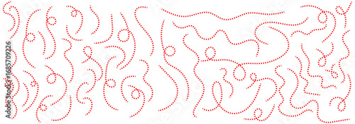 Modern Abstract Dashed Line Design Pack. Hand drawn curve dotted line, Spiral dotted line hand drawn, Dotted lines path on white background. Path travel dotted line trip dashed trace destination track