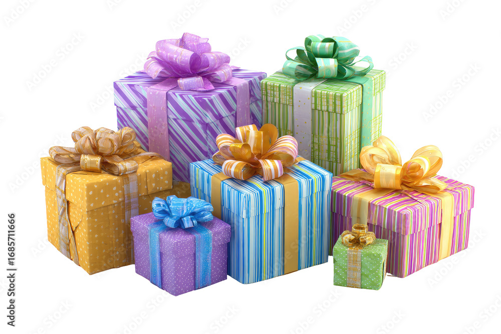 Fototapeta premium Stack of colorful gift boxes with ribbons (1)