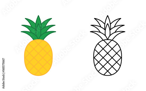 Fresh Pineapple Delight Colorful & Outlined Vector Illustration for Summer Fun and Culinary Inspiration
