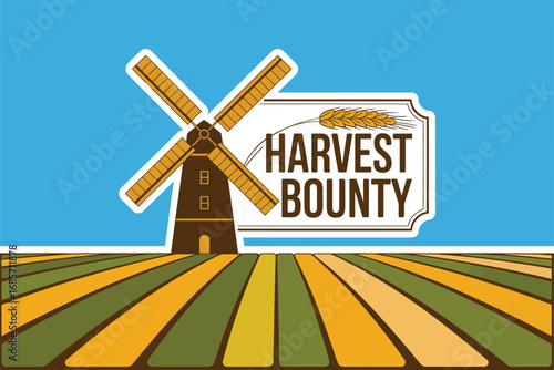 Harvest bounty windmill field agriculture farm rural landscape wheat grain crop