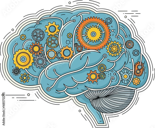 Conceptual Illustration of a Mechanical Brain with Gears.