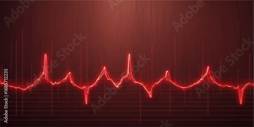 A medical monitor shows a red cardiogram line tracing a heartbeat pulse