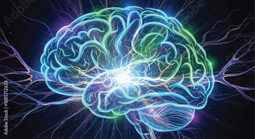 Digital art of a glowing brain and its neural connections.