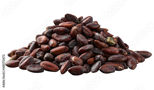Pile of dark brown cacao beans