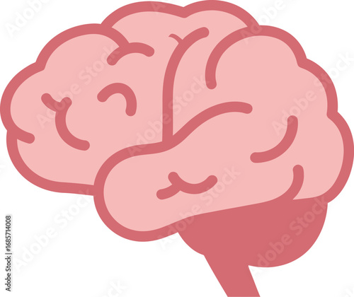 Simple pink cartoon illustration of a human brain icon.