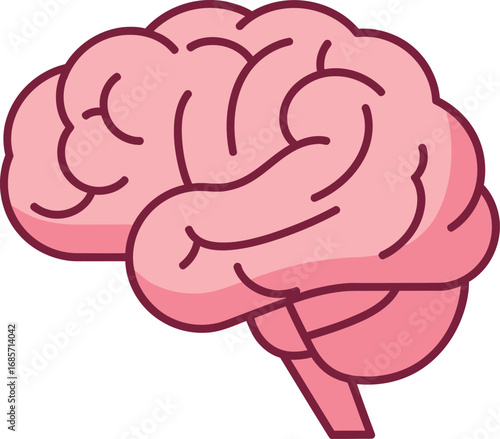 Simple pink cartoon vector illustration of a human brain.