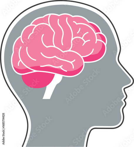Stylized illustration of the human brain inside a head profile.
