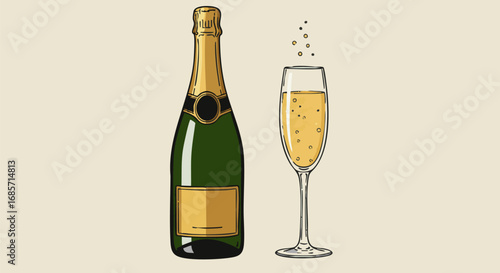Champagne Bottle and Glass