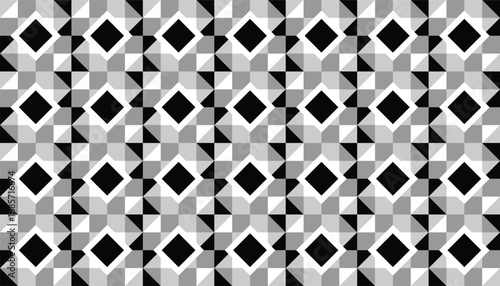 Modern seamless geometric pattern with a grayscale color scheme. A stylish and minimalist background composed of abstract triangles and diamond shapes