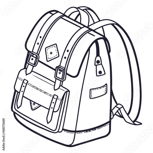 Trendy travel backpack line art for adventure seekers, camping and hiking excursions, vector style