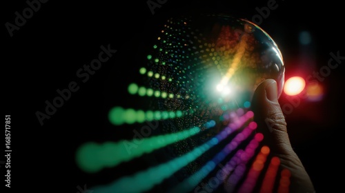 Wallpaper Mural Vibrant Light Waves and Colorful Dots Emerging from a Hand Holding a Sphere Torontodigital.ca