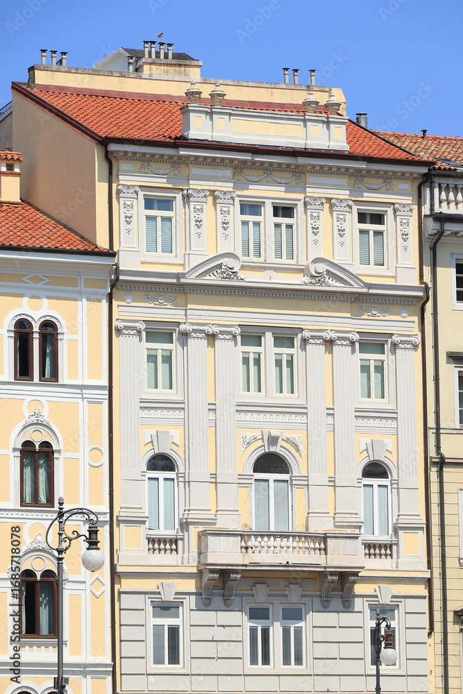 Fototapeta premium Trieste Piazza della Borsa Square Building Facade Close Up, Italy