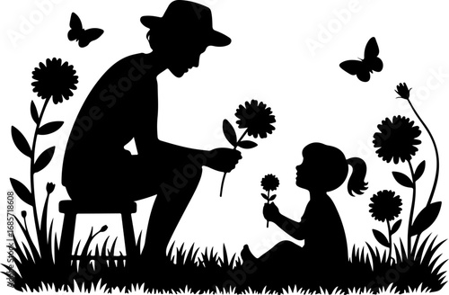 Garden of Moments" Mother and Child, Garden, Flowers, Vector Bundle