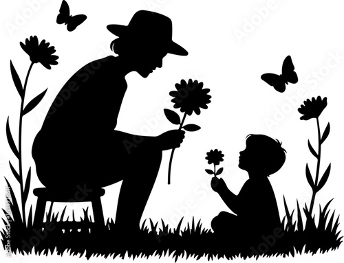 Garden of Moments" Mother and Child, Garden, Flowers, Vector Bundle