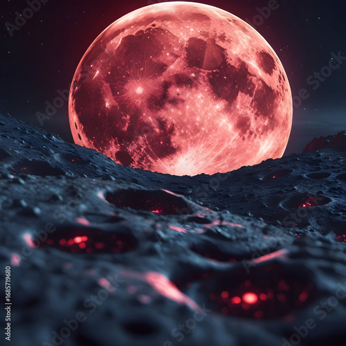 Crimson Moonrise: Stunning Alien Landscape