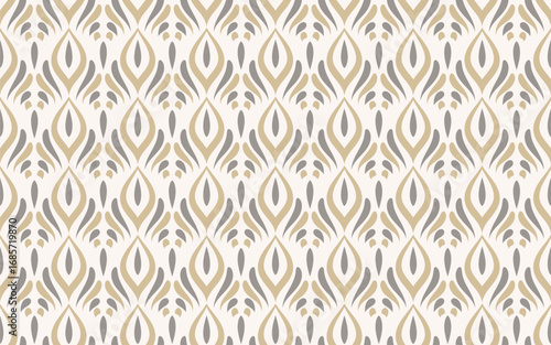 Ornate Seamless pattern. Soft background with teardrop or petal shapes for textile prints, wallpaper, or packaging. The style is reminiscent of Art Deco and contemporary geometric designs