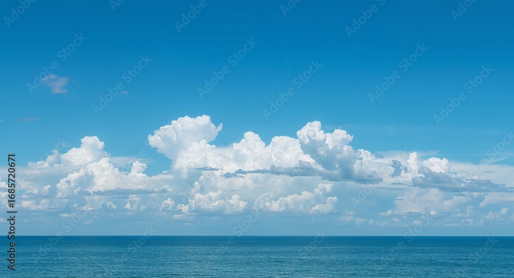 Fototapeta premium Serene Waterscape. A Symphony of Blue and White, Where Sea Meets Sky in Harmony.