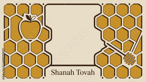 Rosh hashanah jewish new year holiday apple honey honeycomb shanah tovah greeting