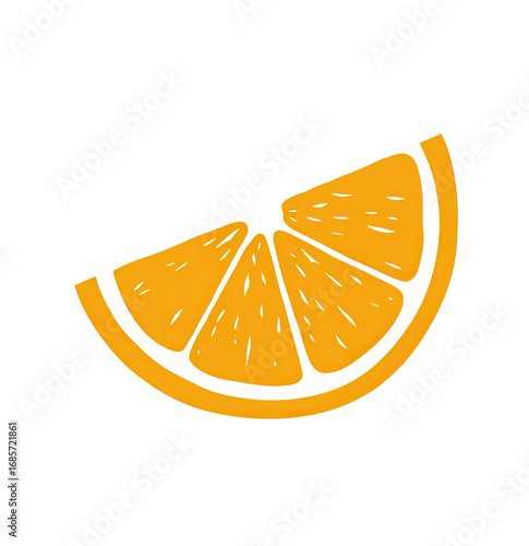 A stylized, brightly colored, graphic orange slice.  The slice is a simple