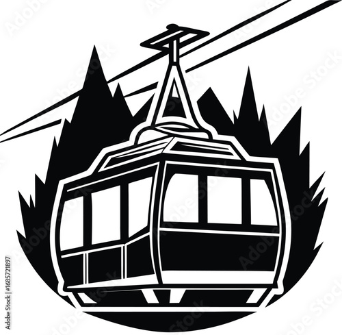 Vector illustration of a cable car in the city on rooftops