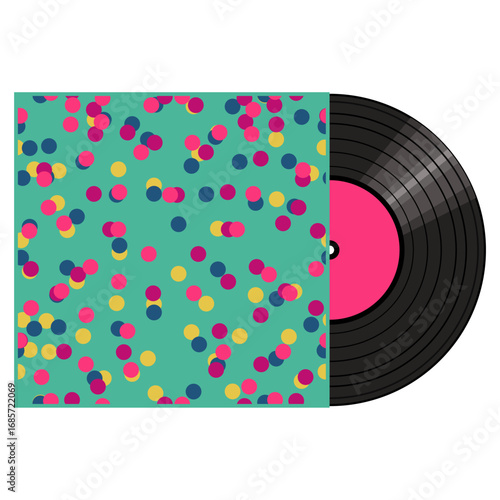 Vinyl disk retro player style illustration vector art decor design 70s, 80s, 90s music pattern	
