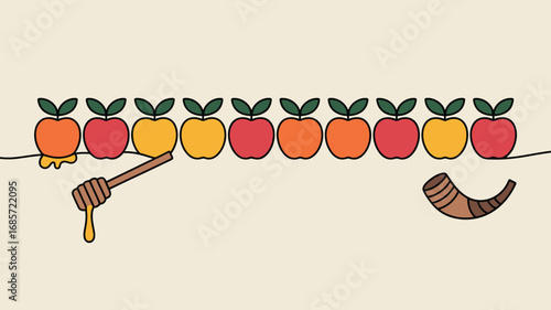 Rosh hashanah apples honey dipper shofar jewish new year holiday celebration sweet