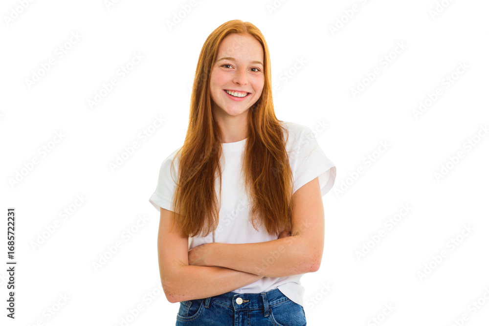 Fototapeta premium Pretty 18 years old blonde girl posing in studio