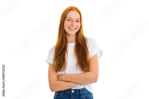 Cuadro en lienzo Pretty 18 years old blonde girl posing in studio