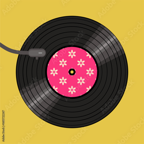 Vinyl disk retro player style illustration vector art decor design 70s, 80s, 90s music pattern	
