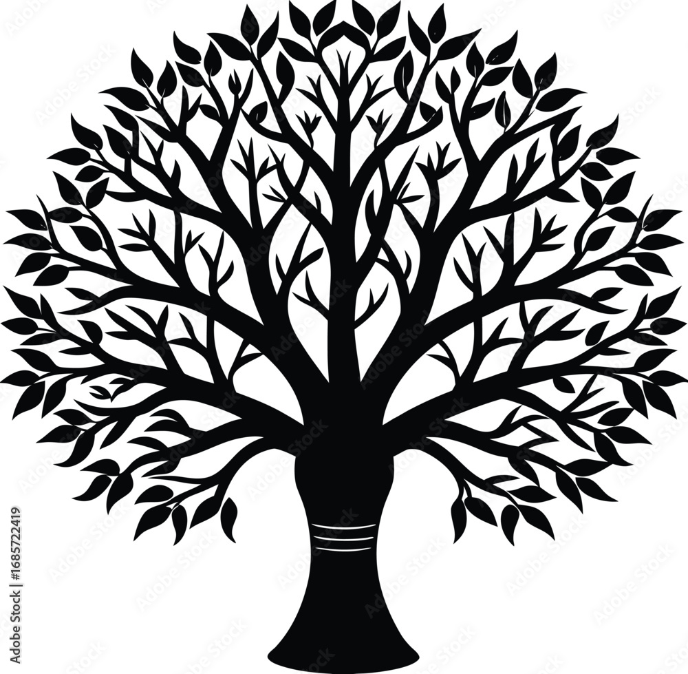 Obraz premium Black and white vector tree silhouette illustration