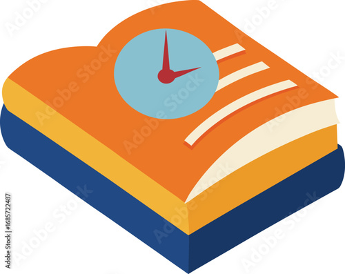 Illustration of a book with a clock