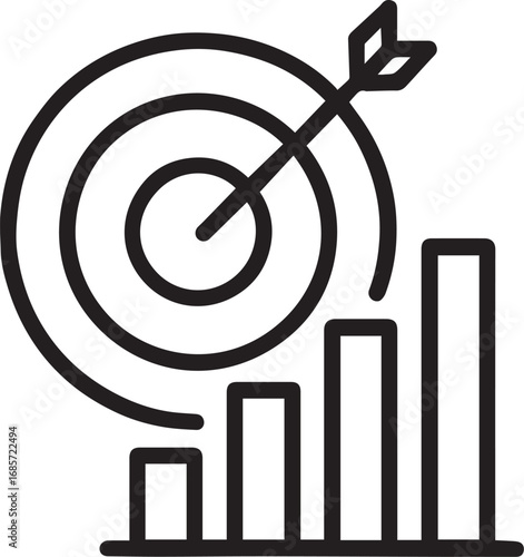 Business target bullseye with graph line vector icon