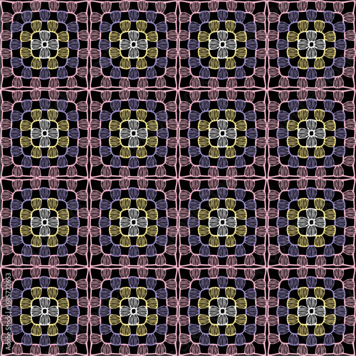 Pattern with crochet granny square wallpaper handmade decorative art design print	
