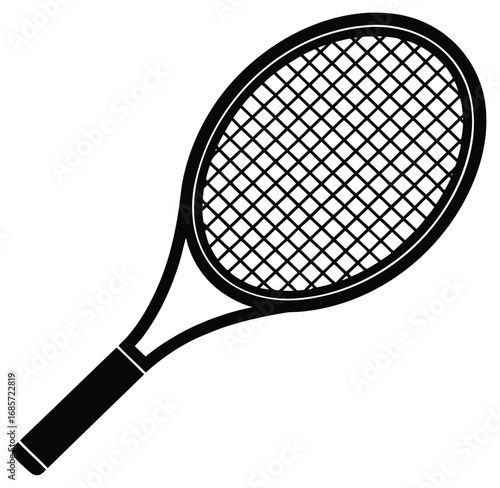 A white tennis racquet with a tennis ball ready for a game