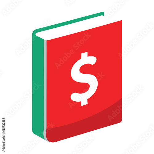 A red book with a dollar sign is displayed