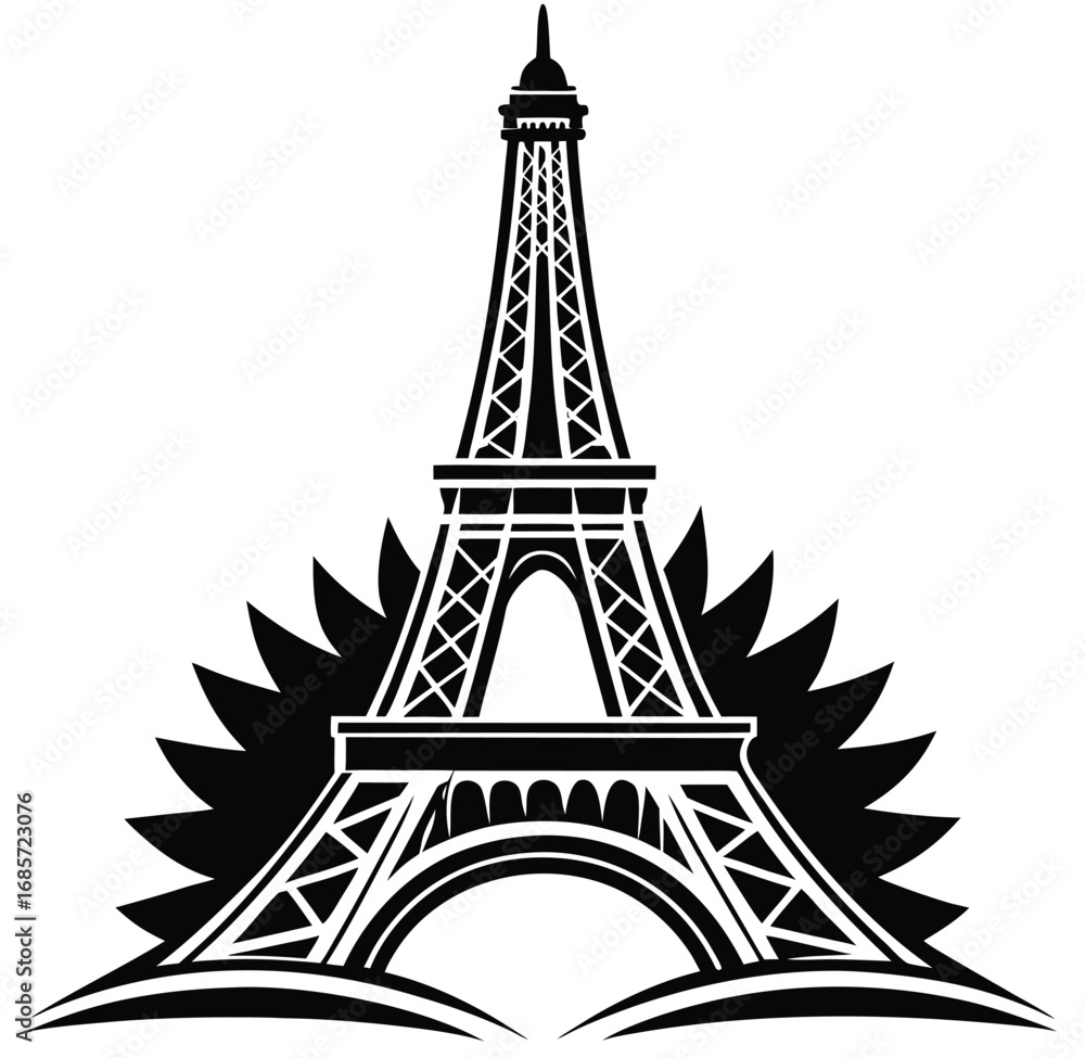 Fototapeta premium Black silhouette vector illustration of the famous Eiffel Tower in Paris, France